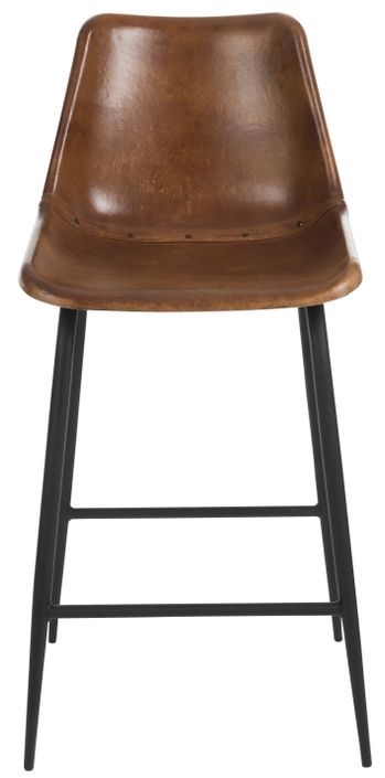 Chaise de bar cuir et métal marron Jo assise 70 cm - Photo n°2