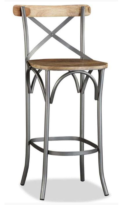 Chaise de bar manguier massif et métal gris Tiphen - Photo n°1