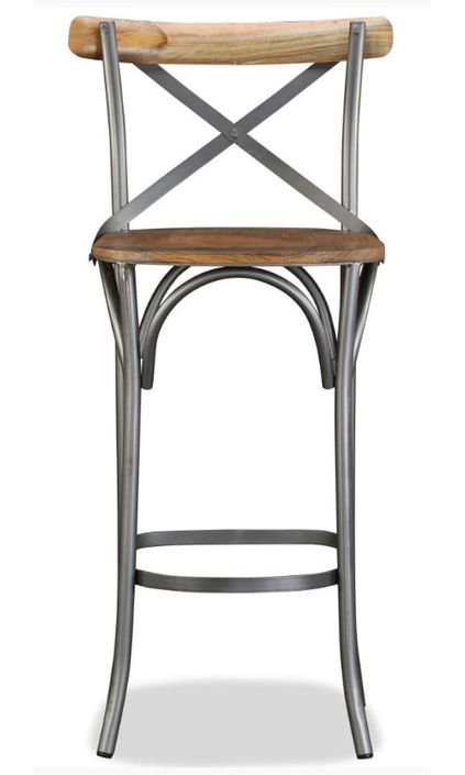Chaise de bar manguier massif et métal gris Tiphen - Photo n°2