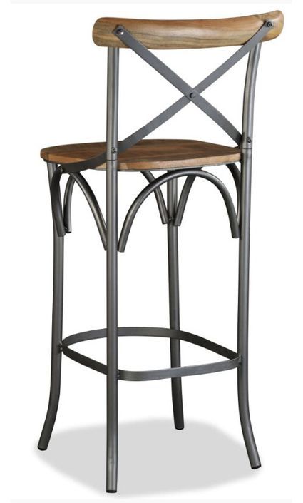 Chaise de bar manguier massif et métal gris Tiphen - Photo n°3