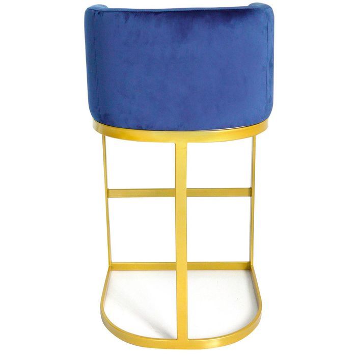Chaise de bar velours bleu et pieds métal doré Nolan - Photo n°3