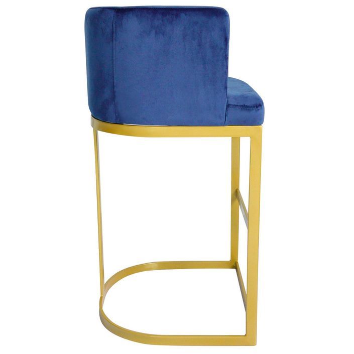 Chaise de bar velours bleu et pieds métal doré Nolan - Photo n°4