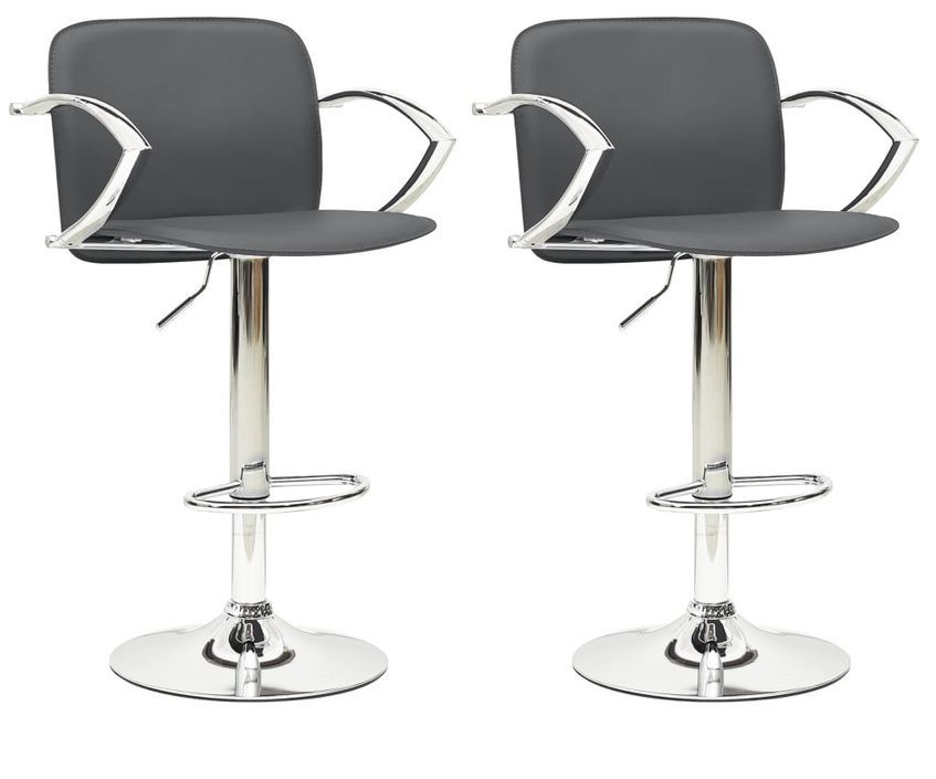 Chaise de bar réglable simili cuir gris Kisto - Lot de 2 - Photo n°1