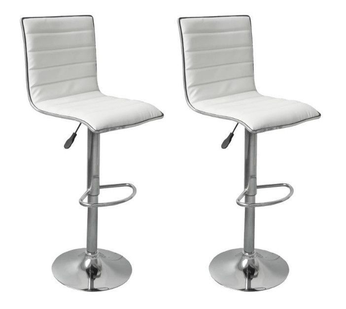 chaise de bar simili cuir blanc et métal chromé Latty - Lot de 2 - Photo n°1