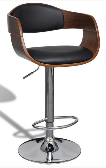 Chaise de bar simili cuir noir et bois marron Army - Photo n°1