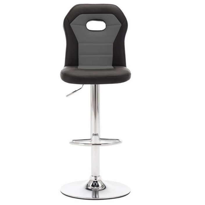 Chaise de bar simili cuir noir et gris pied métal chromé Kix - Photo n°2