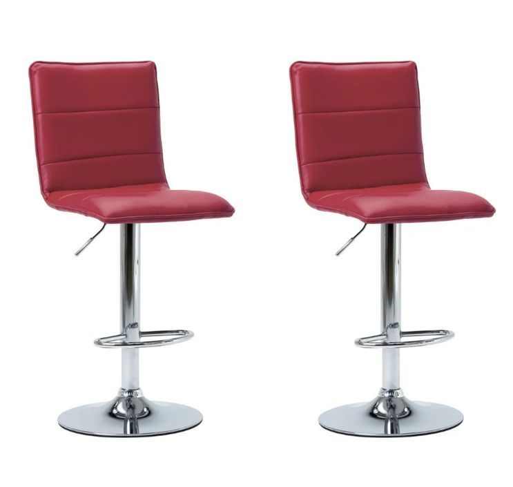 Chaise de bar simili cuir rouge bordeaux et métal chromé Rand - Lot de 2 - Photo n°1