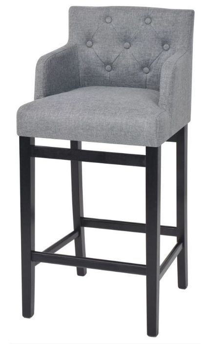 Chaise de bar tissu gris clair et pieds bois noir Ni - Lot de 2 - Photo n°1