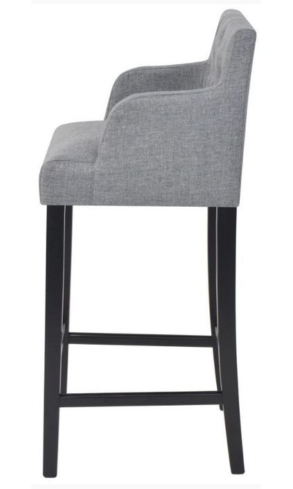 Chaise de bar tissu gris clair et pieds bois noir Ni - Lot de 2 - Photo n°3