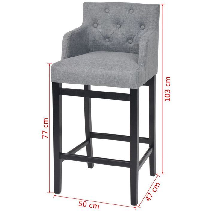 Chaise de bar tissu gris clair et pieds bois noir Ni - Lot de 2 - Photo n°5