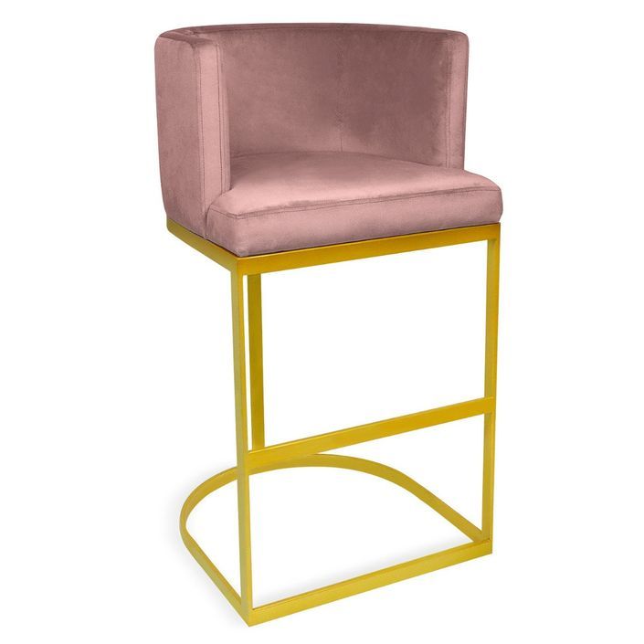 Chaise de bar velours rose et pieds métal doré Nolan - Photo n°1