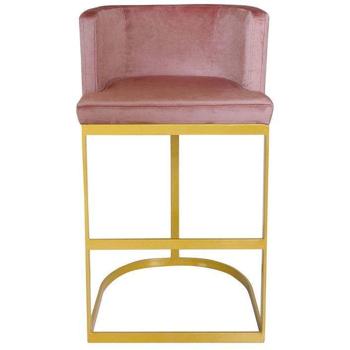 Chaise de bar velours rose et pieds métal doré Nolan - Photo n°2