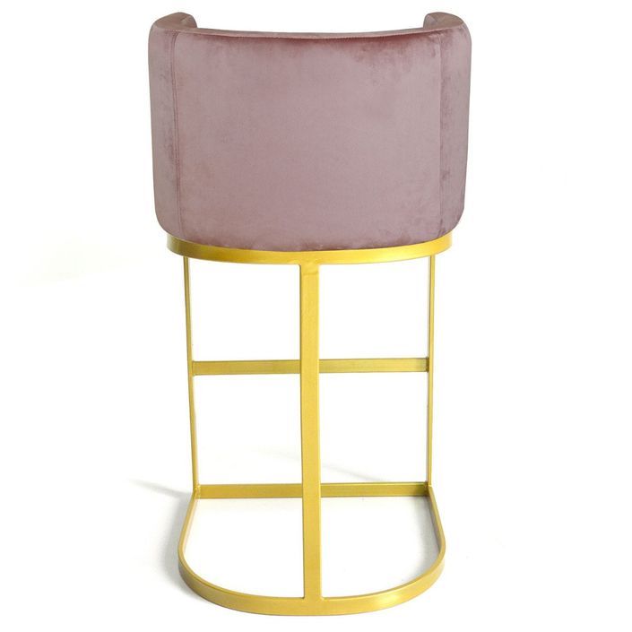 Chaise de bar velours rose et pieds métal doré Nolan - Photo n°4