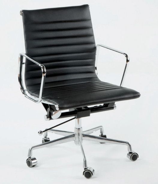 Chaise de bureau avec accoudoirs cuir noir et métal chromé Italo - Photo n°1