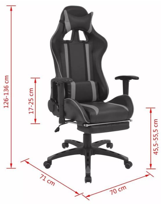Chaise de bureau avec accoudoirs et repose pieds similicuir gris et noir Fergia 2 - Photo n°7
