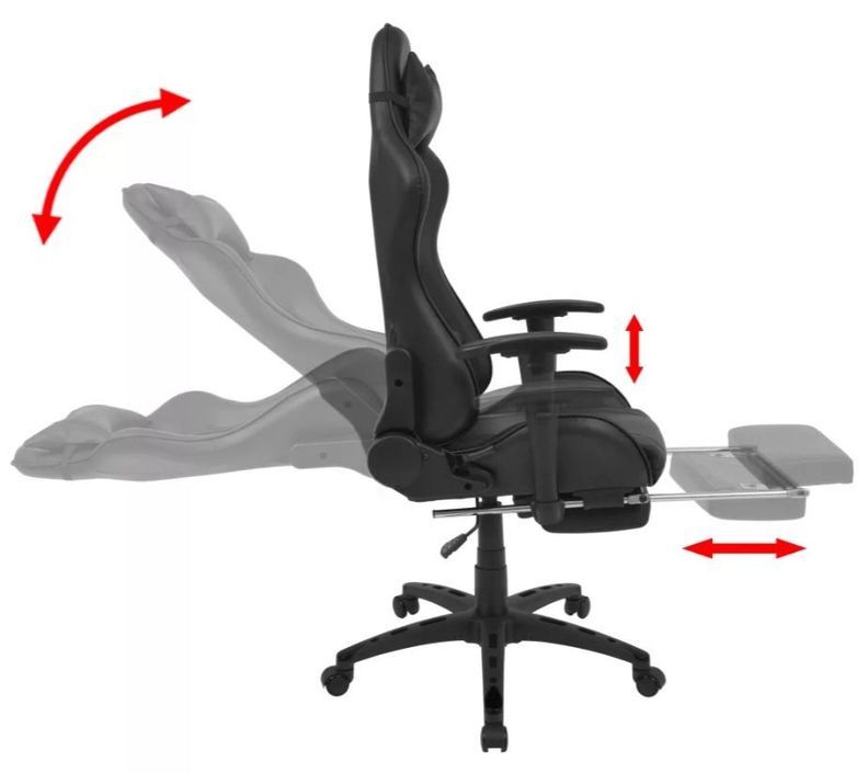 Chaise de bureau avec accoudoirs et repose pieds similicuir noir Fergia - Photo n°3