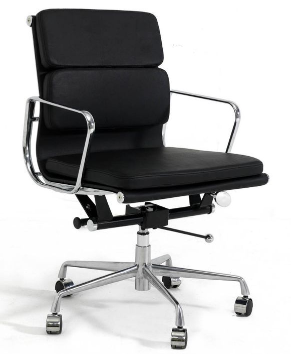 Chaise de bureau avec accoudoirs réglable cuir noir et métal chromé Karina - Photo n°1