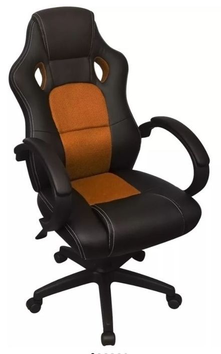 Chaise de bureau avec accoudoirs similicuir orange et noir pieds métal noirs Fergia - Photo n°1