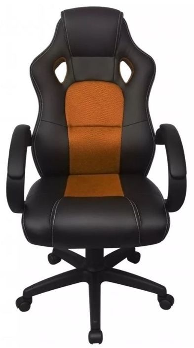 Chaise de bureau avec accoudoirs similicuir orange et noir pieds métal noirs Fergia - Photo n°2