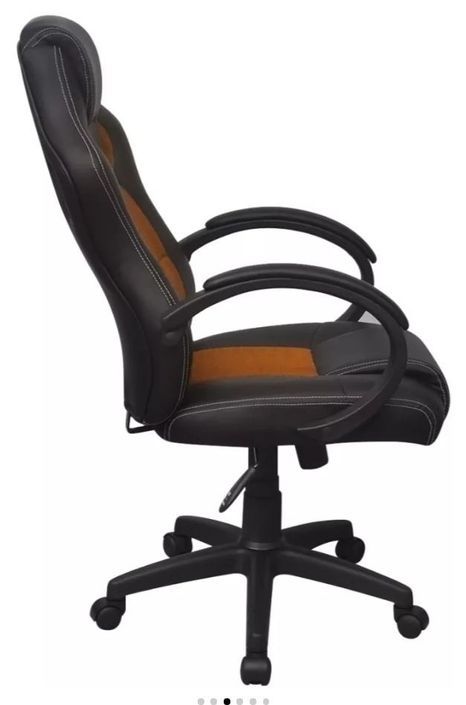 Chaise de bureau avec accoudoirs similicuir orange et noir pieds métal noirs Fergia - Photo n°3