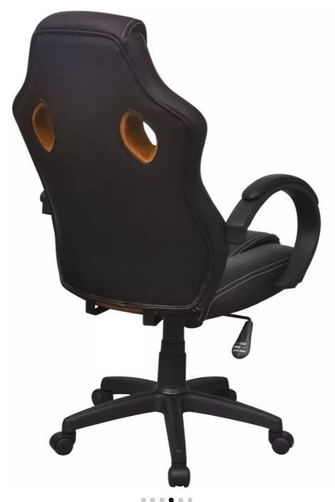 Chaise de bureau avec accoudoirs similicuir orange et noir pieds métal noirs Fergia - Photo n°4