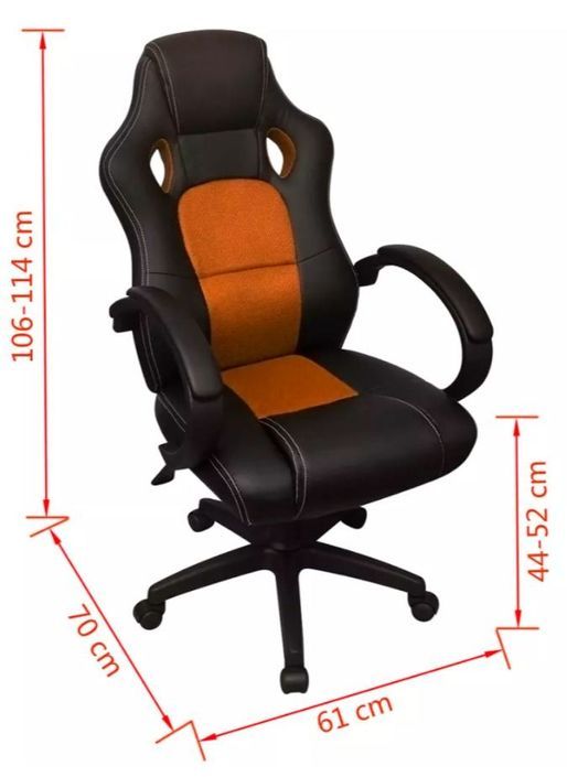 Chaise de bureau avec accoudoirs similicuir orange et noir pieds métal noirs Fergia - Photo n°6