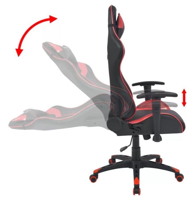 Chaise de bureau avec accoudoirs similicuir rouge et noir Fergia - Photo n°3