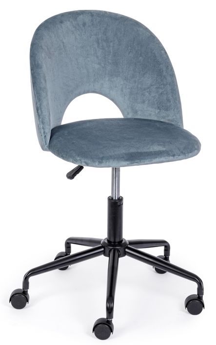 Chaise de bureau en acier et en velours bleu Linzey - Lot de 2 - Photo n°1