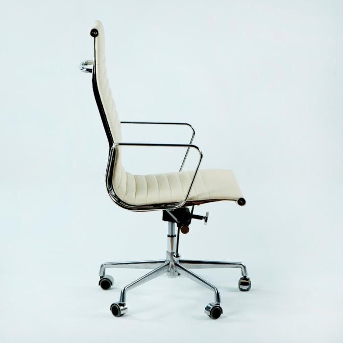 Chaise de bureau réglable avec accoudoirs cuir blanc et métal chromé Italo 107 - Photo n°2