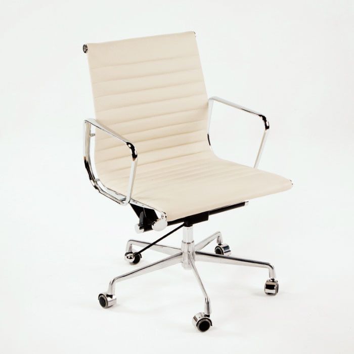 Chaise de bureau réglable cuir blanc et métal chromé Italo - Photo n°1