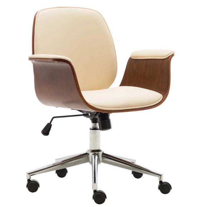 Chaise de bureau simili cuir beige et bois courbé foncé Cine - Photo n°1