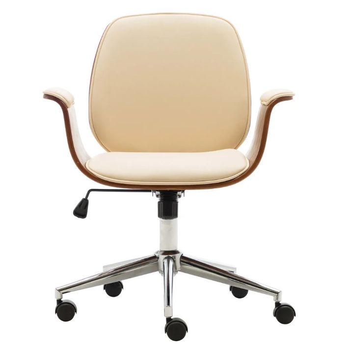 Chaise de bureau simili cuir beige et bois courbé foncé Cine - Photo n°2