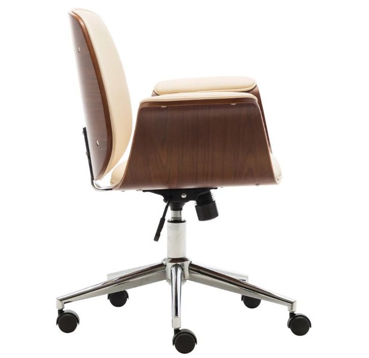 Chaise de bureau simili cuir beige et bois courbé foncé Cine - Photo n°4