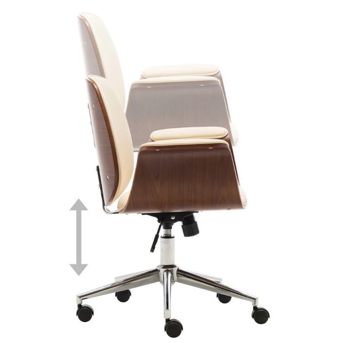 Chaise de bureau simili cuir beige et bois courbé foncé Cine - Photo n°5