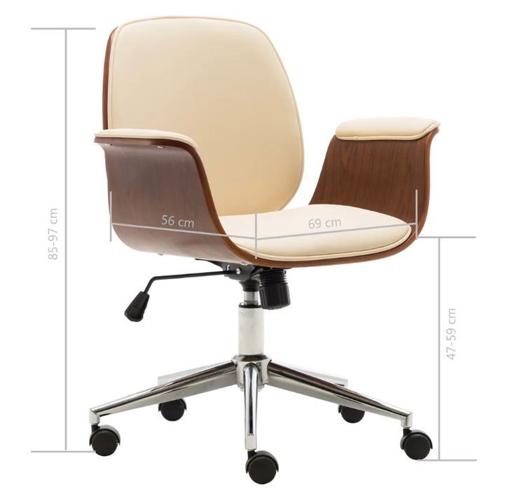 Chaise de bureau simili cuir beige et bois courbé foncé Cine - Photo n°8