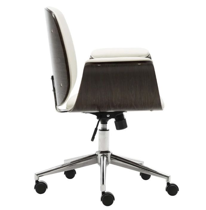 Chaise de bureau simili cuir blanc et bois courbé gris Cine - Photo n°4