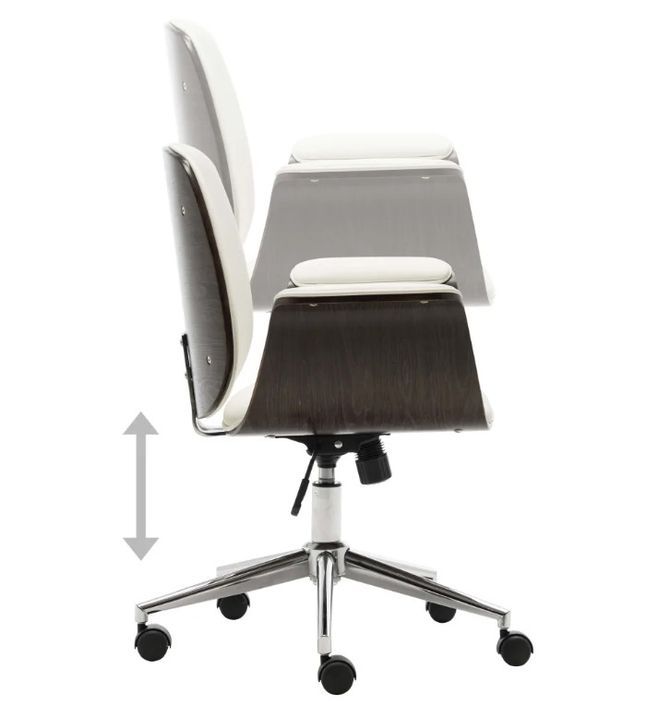 Chaise de bureau simili cuir blanc et bois courbé gris Cine - Photo n°5