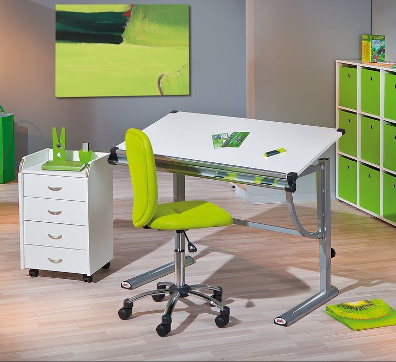 Chaise de bureau tissu vert anis et pied métal chromé Pezzi - Photo n°5