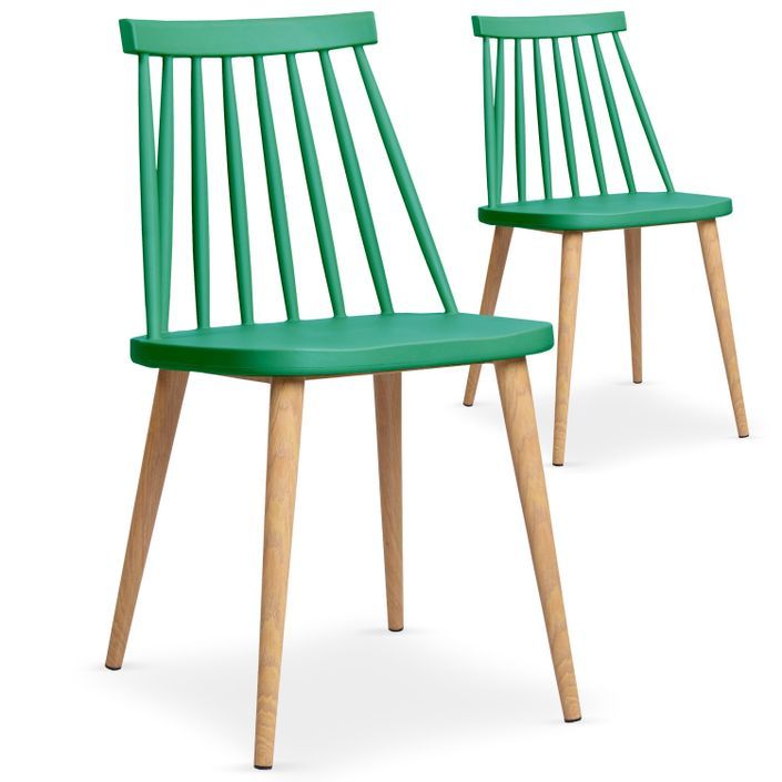 Chaise de cuisine bois et vert Nordi - Lot de 2 - Photo n°1