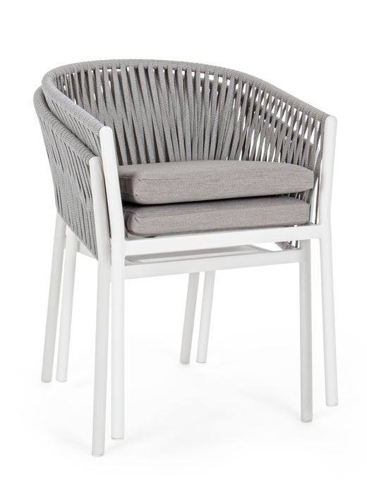 Chaise de jardin avec accoudoir aluminium blanc et tressage de cordes gris taupe Flora - Photo n°6