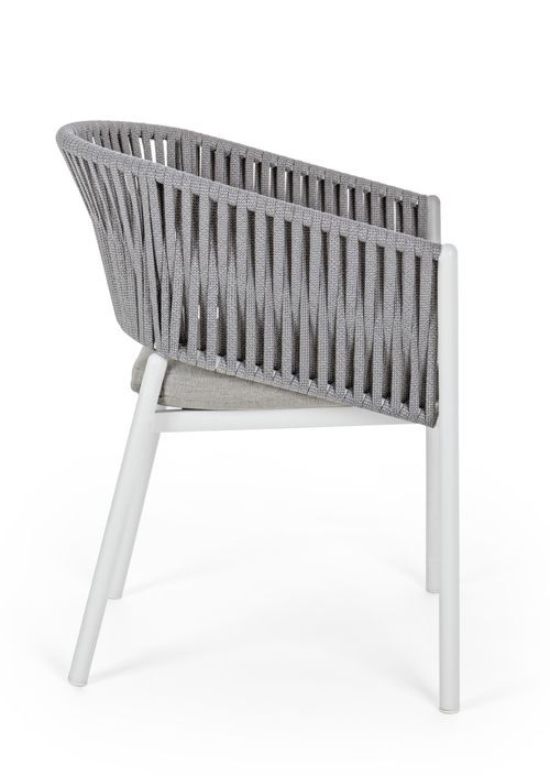 Chaise de jardin avec accoudoir aluminium blanc et tressage de cordes gris taupe Flora - Photo n°3