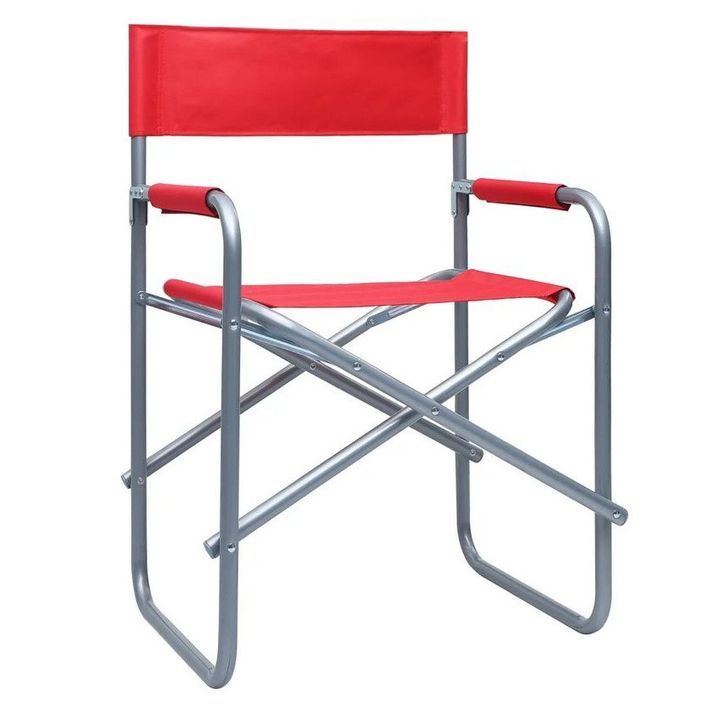 Chaise de jardin pliable rouge et métal gris Acini - Lot de 2 - Photo n°1