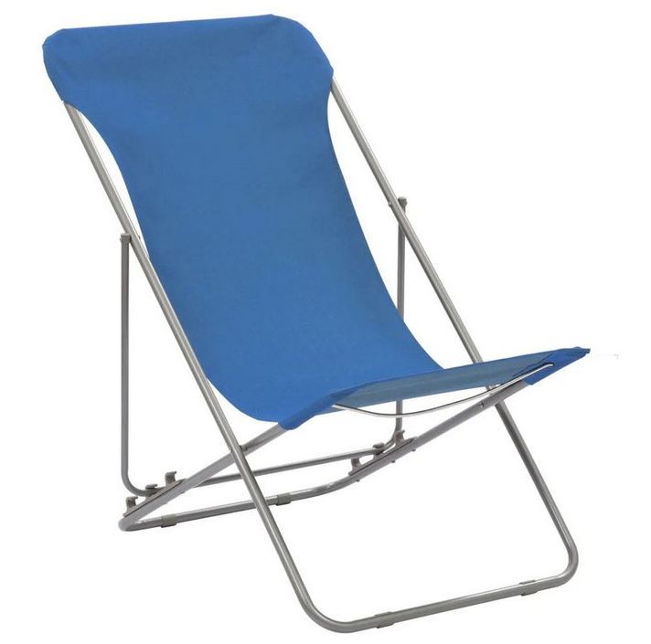 Chaise de jardin pliante tissu bleu et métal Ecio - Lot de 2 - Photo n°1