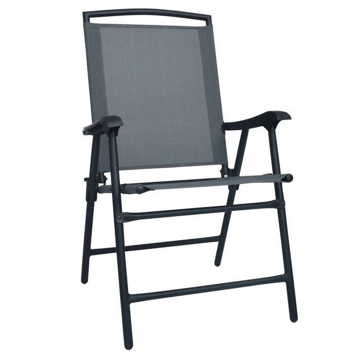 Chaise de jardin textilène gris et métal noir Ariz - Lot de 2 - Photo n°1