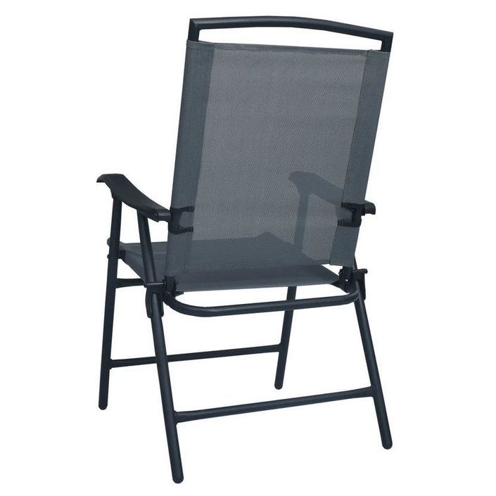 Chaise de jardin textilène gris et métal noir Ariz - Lot de 2 - Photo n°2