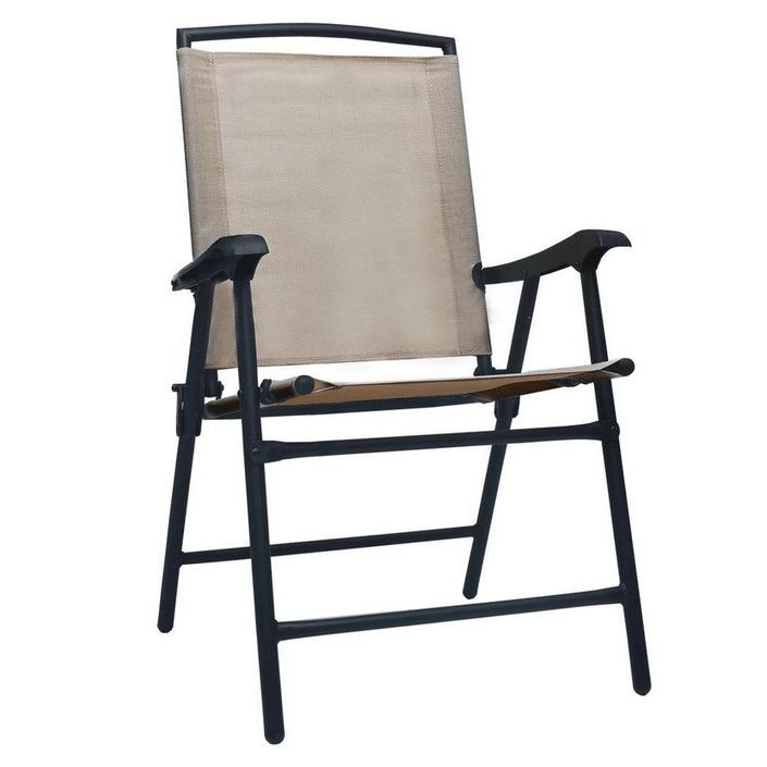 Chaise de jardin textilène taupe et métal noir Ariz - Lot de 2 - Photo n°1