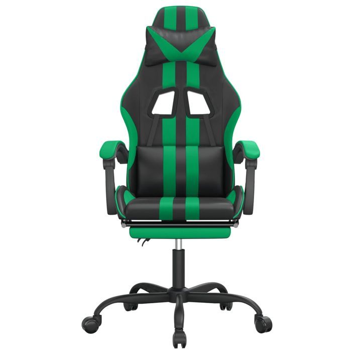 Chaise de jeu pivotante et repose-pied Noir et vert Similicuir 2 - Photo n°3