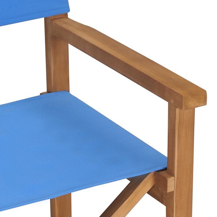 Chaise de metteur en scène Bois de teck solide Bleu - Photo n°6