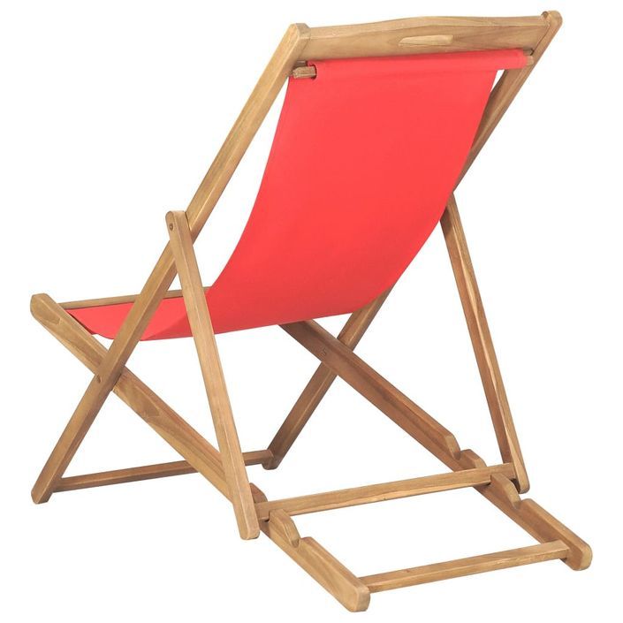 Chaise de plage pliable Bois de teck solide Rouge - Photo n°4