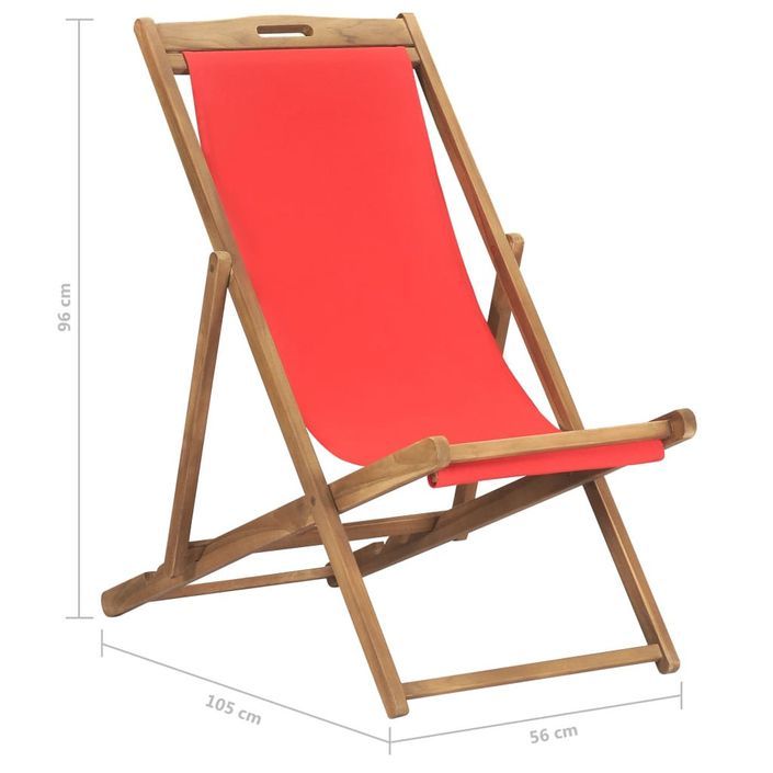 Chaise de plage pliable Bois de teck solide Rouge - Photo n°8